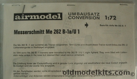 Airmodel 1/72 Me-262 B-1A/U1 Conversion plastic model kit